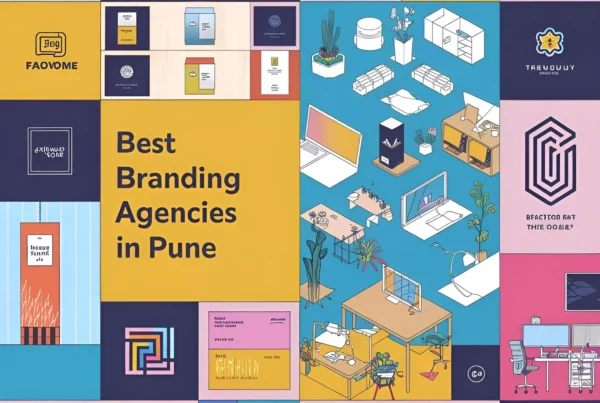 An-illustration-of-a-vibrant-collage-of- Branding with text "Best Branding Agencies in Pune."