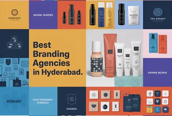 In-a-vibrant-illustrative-style-a collage with text best branding agencies in Hyderabad