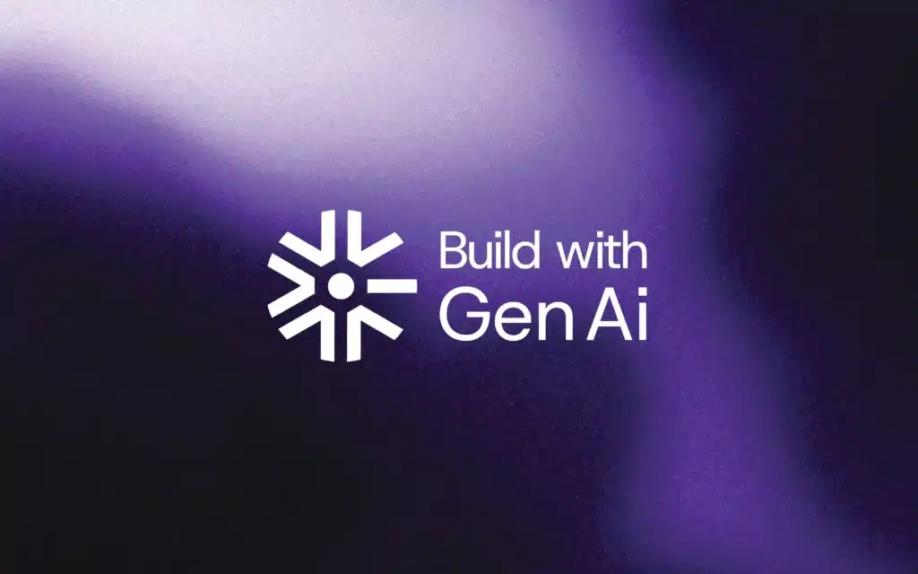 Build with Gen AI brand identity cover—modern logo + wordmark on electric-purple gradient; branding kit, logo design, packaging-ready brand assets by The Factor X.