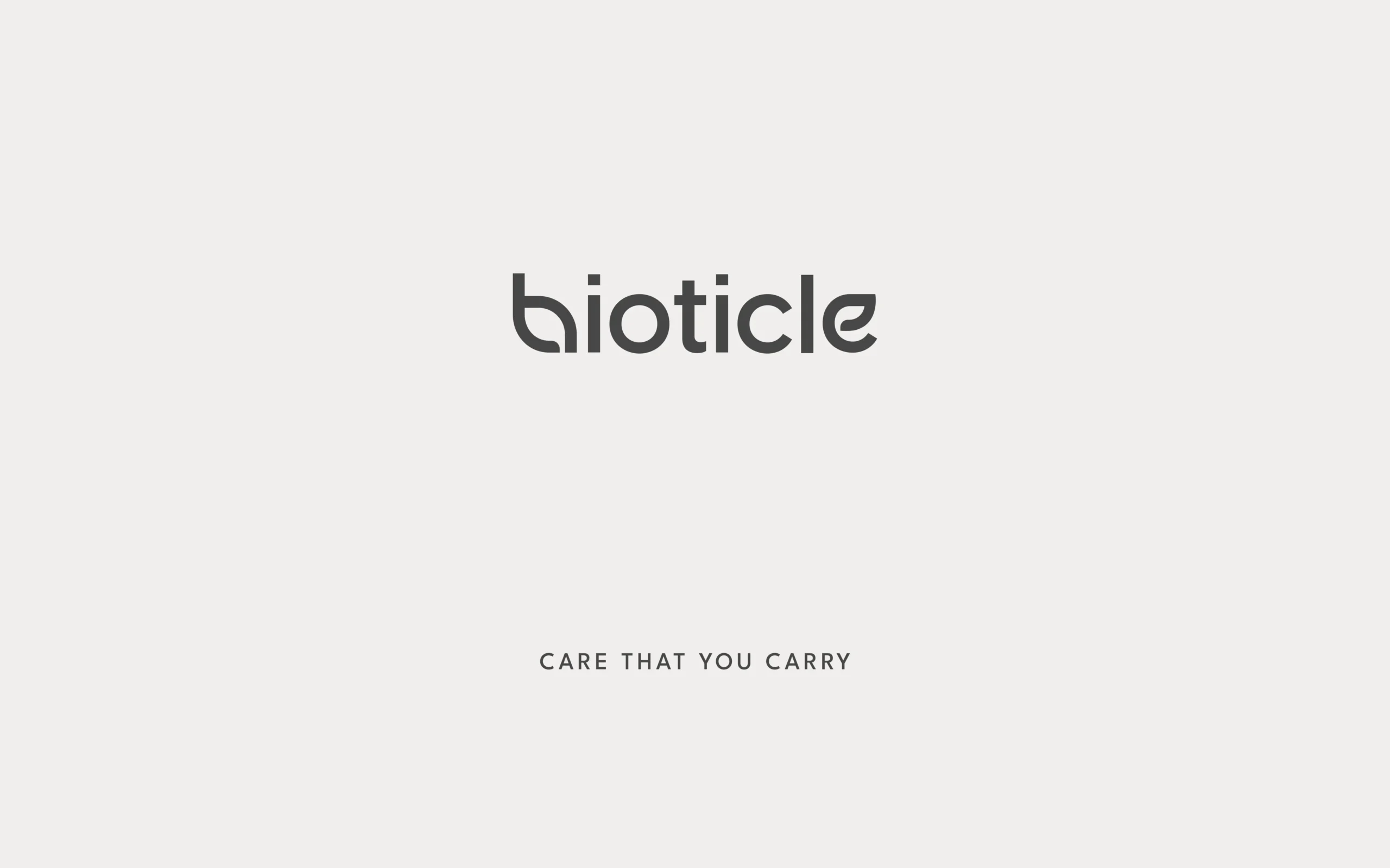 Bioticle wordmark logo with tagline Care That You Carry on white, minimal health brand identity by The Factor X, logo design for packaging and print.